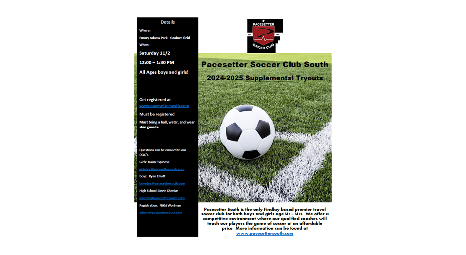 2024-2025  Supplemental Tryout Information:  Register Today!